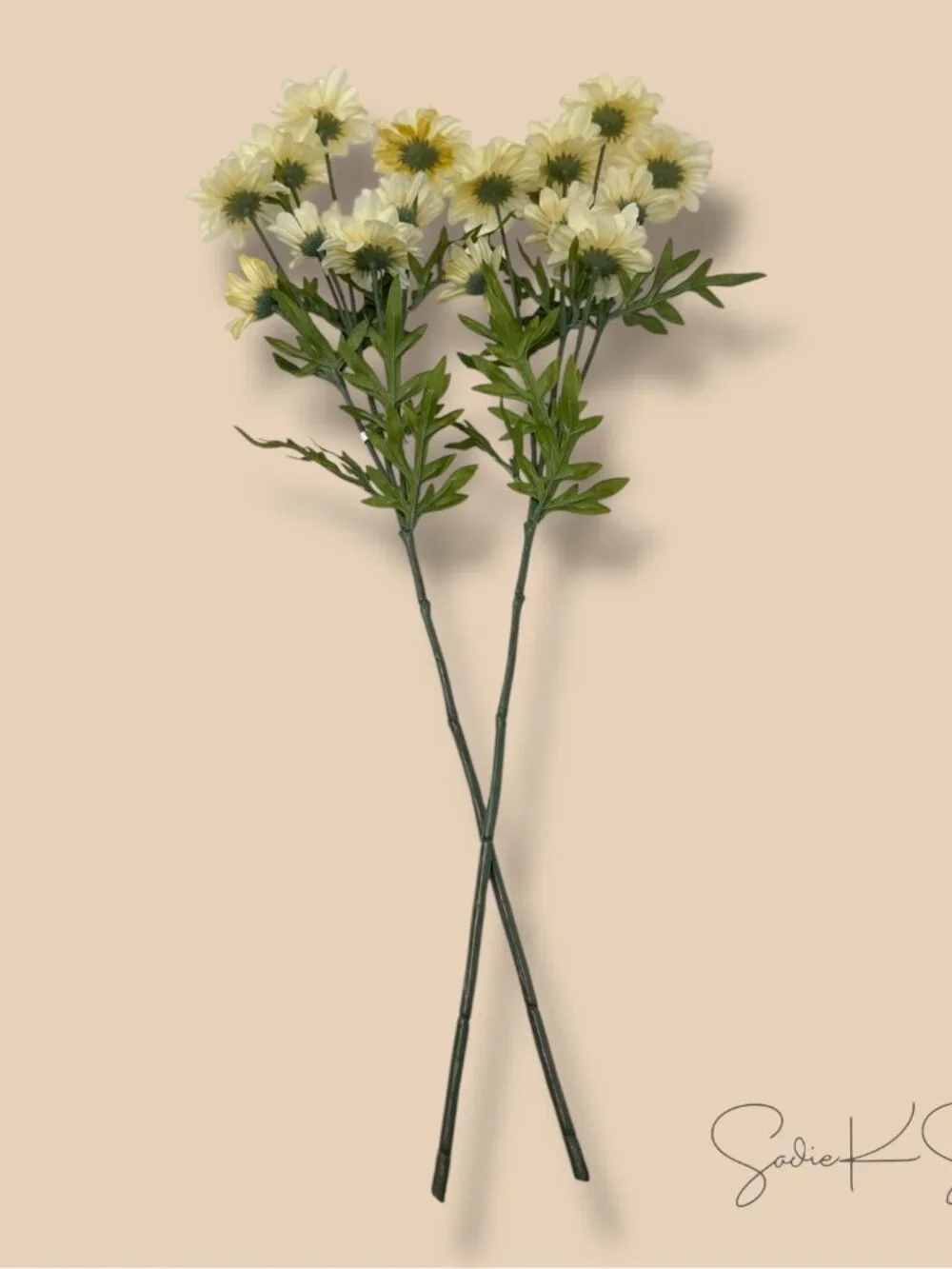 2pc Faux Cream Daisy Flower Stem 25